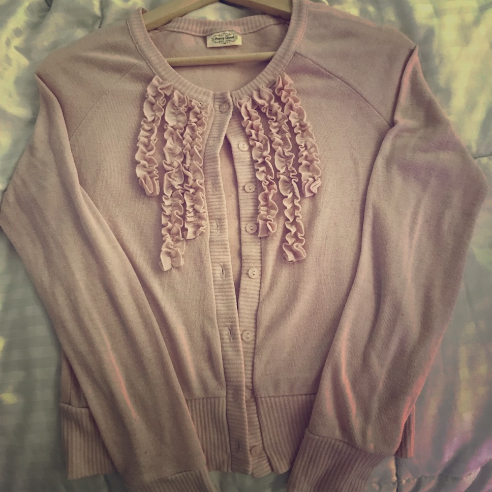 💝Pastel Pink Ruffled Button Down Crop Cardigan
