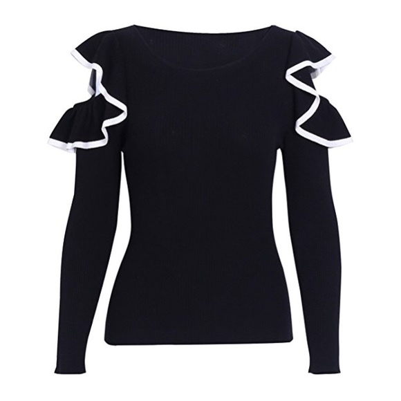 💥 LAST ONE Cold Shoulder Ruffled Sweater Top - Picture 4 of 6