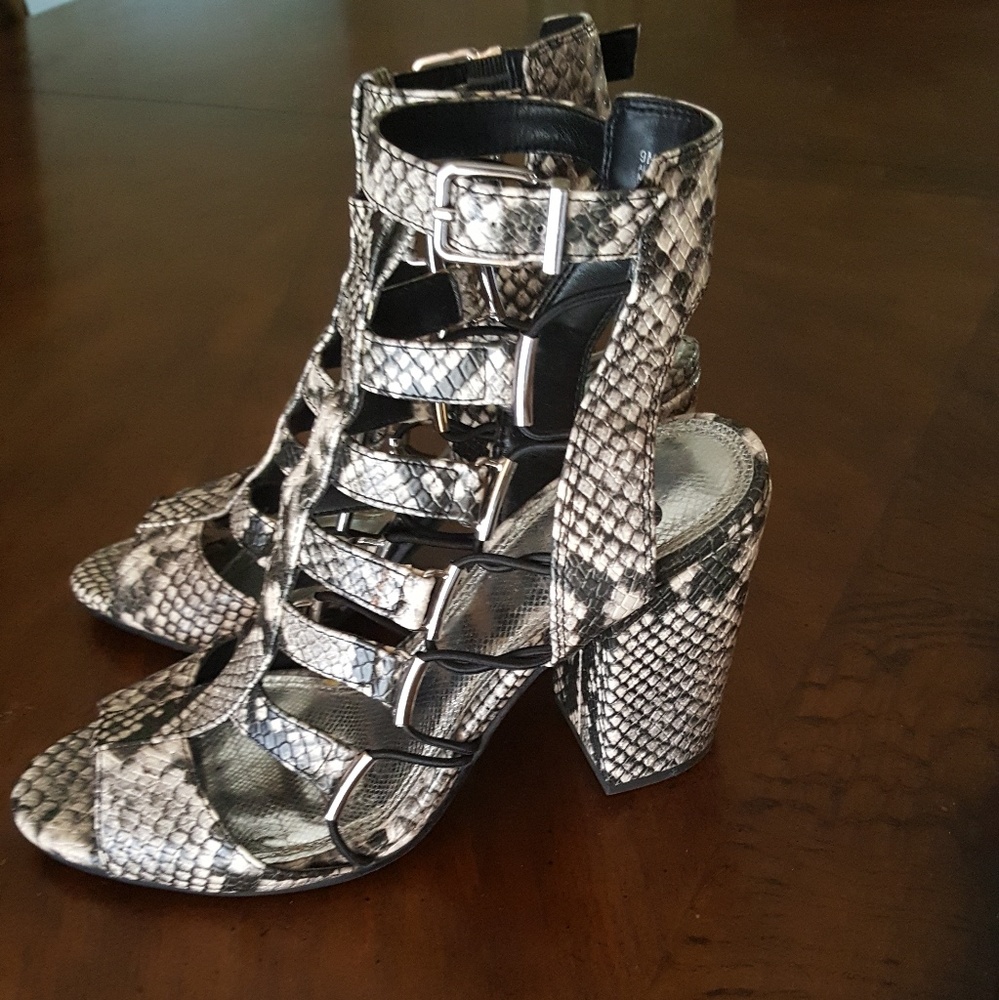 snake print cage heels