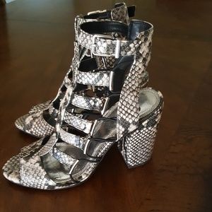 snake print cage heels