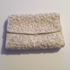 Vintage La Regale Japan Ivory Beaded Sequin Clutch