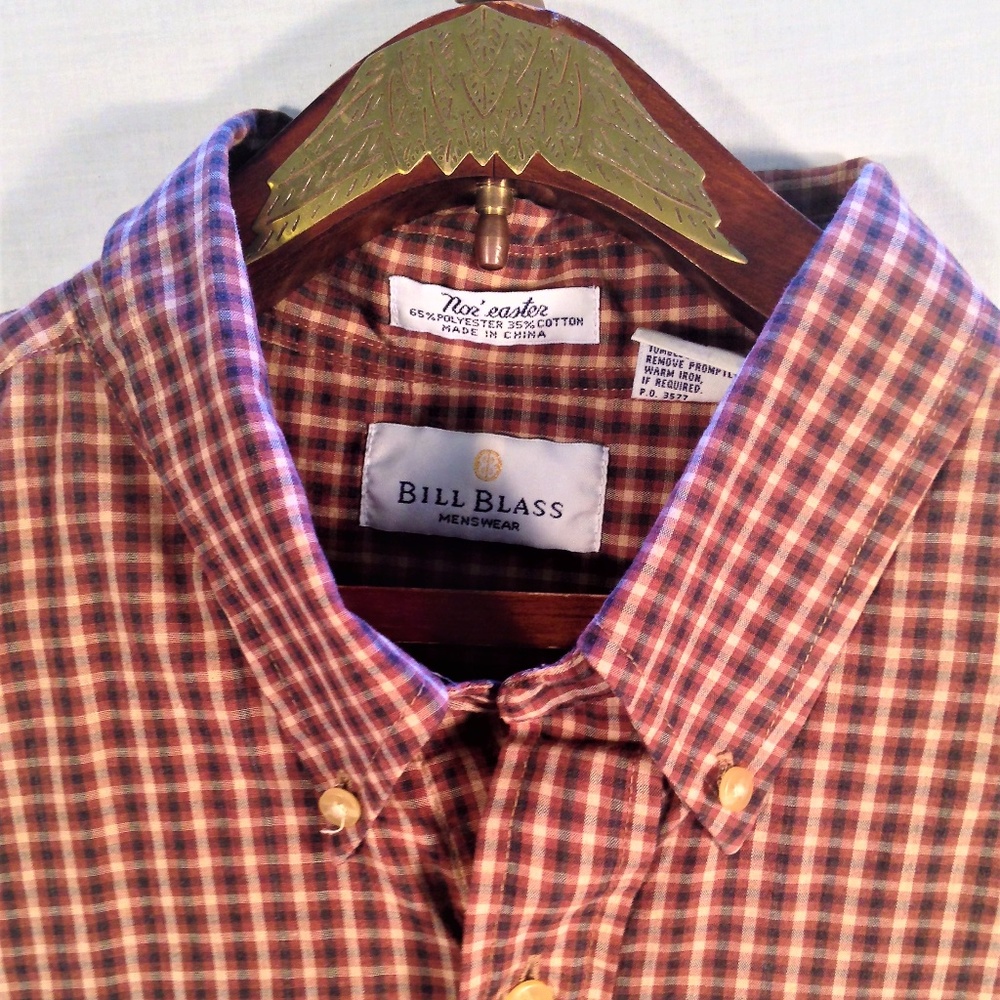 Bill Blass Brown Black Plaid Dress Shirt