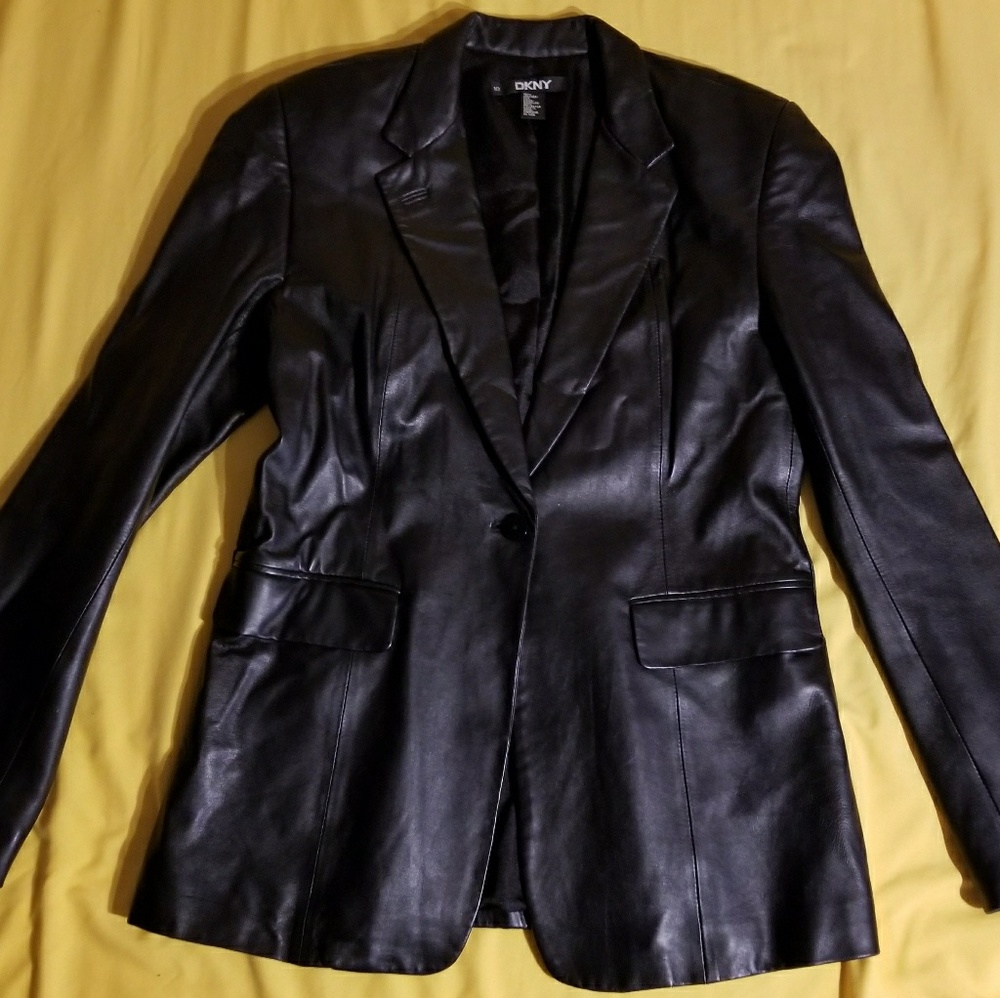 DKNY Black leather jacket size 10