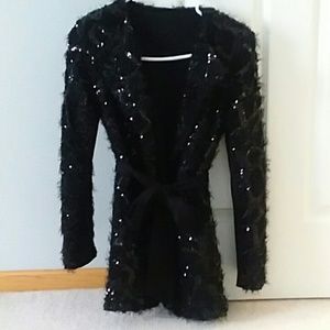 Furry Sequine Jacket with Tie