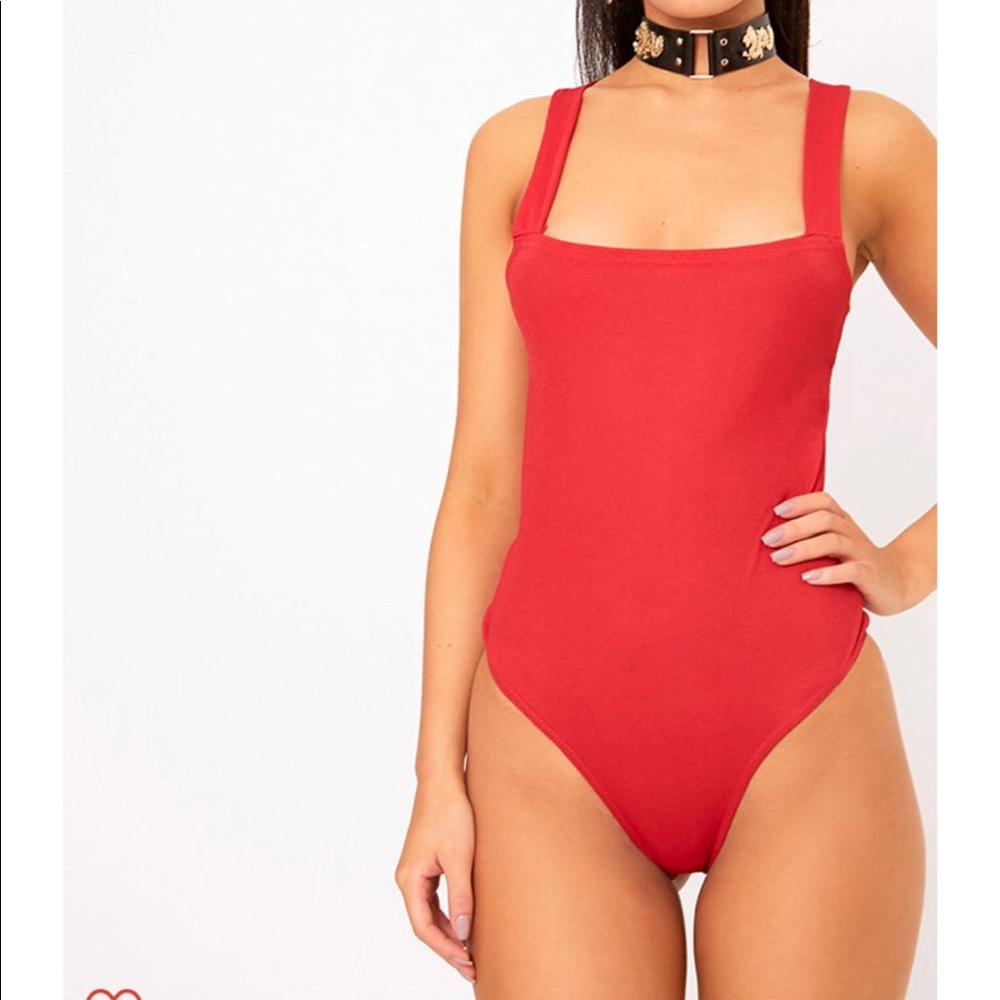 Red open bow back bodysuit