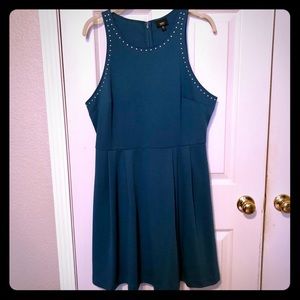 Blue Sleeveless Studded Fit & Flare Dress