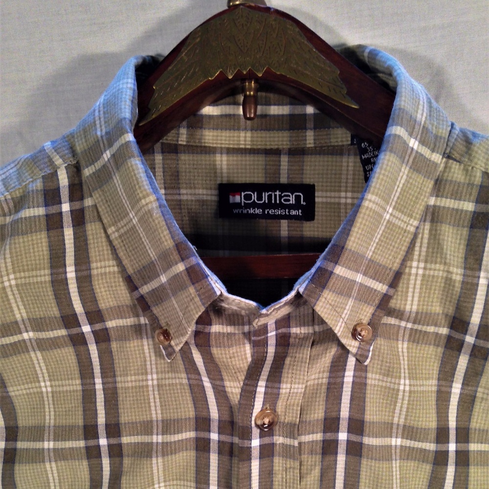 Puritan Green White Plaid Large Tall Shirt
