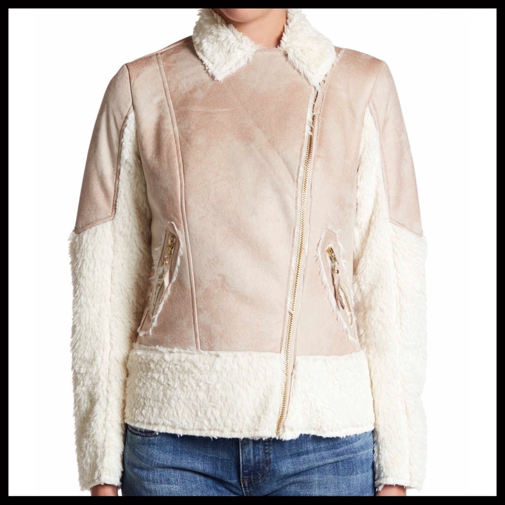 ❌SOLD❌VEGAN SUEDE - SHEARLING MOTO BOMBER JACKET - Picture 3 of 8