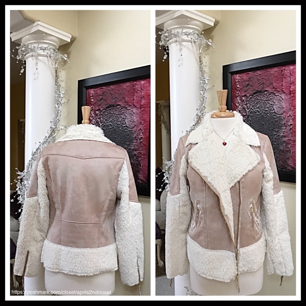 ❌SOLD❌VEGAN SUEDE - SHEARLING MOTO BOMBER JACKET - Picture 2 of 8