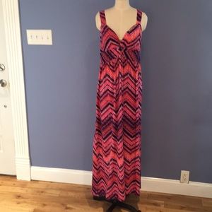 Maxi Dress Pretty Pink Navy Orange Print Size L