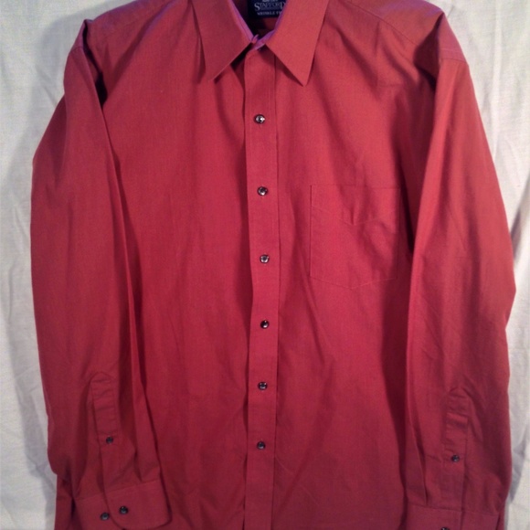 *SOLD*Stafford Red Solid Button Down Dress Shirt - Picture 3 of 6