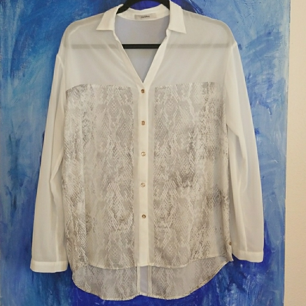 Gorgeous Jaspal white sheer snakeskin print blouse