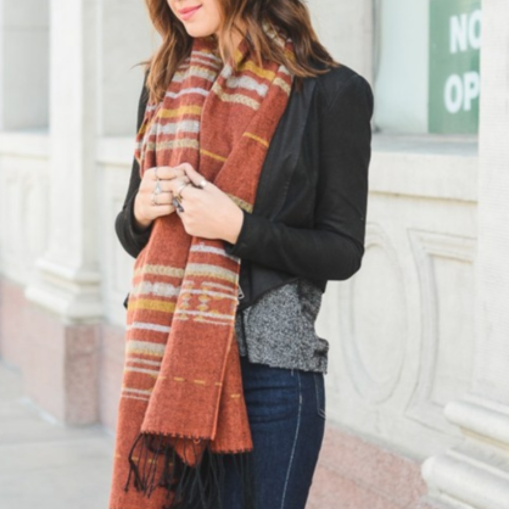 Rust Mix Native Boho Tassel Scarf