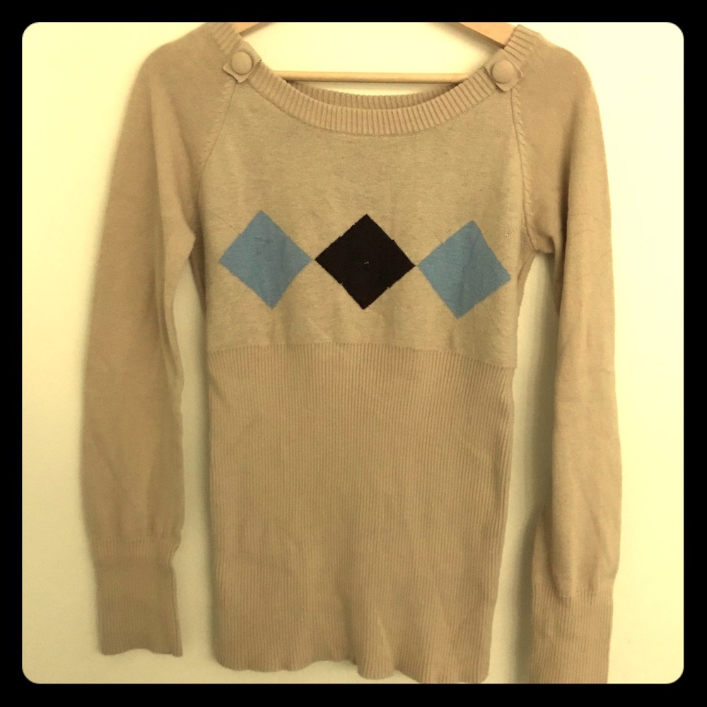 💝Argyle Boat Neck Ribbed Sweater