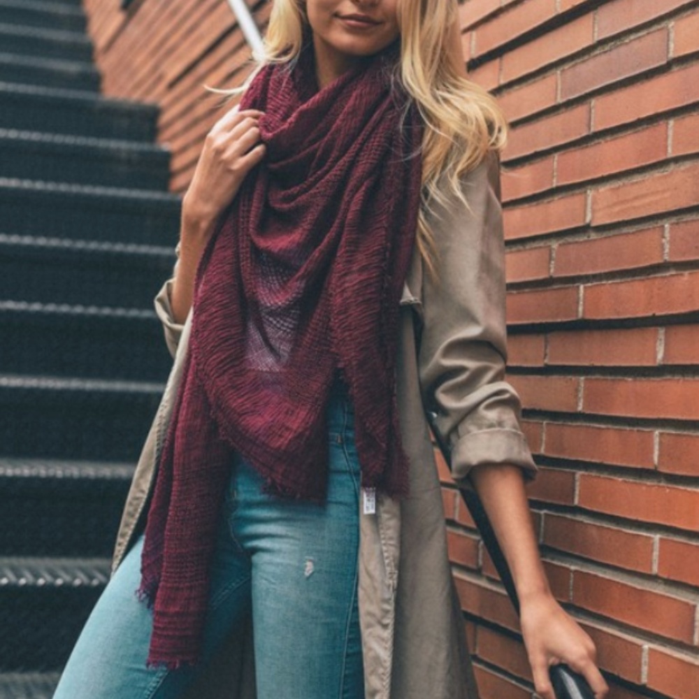 Talia Burgundy Shredded Open Weave Blanket Scarf