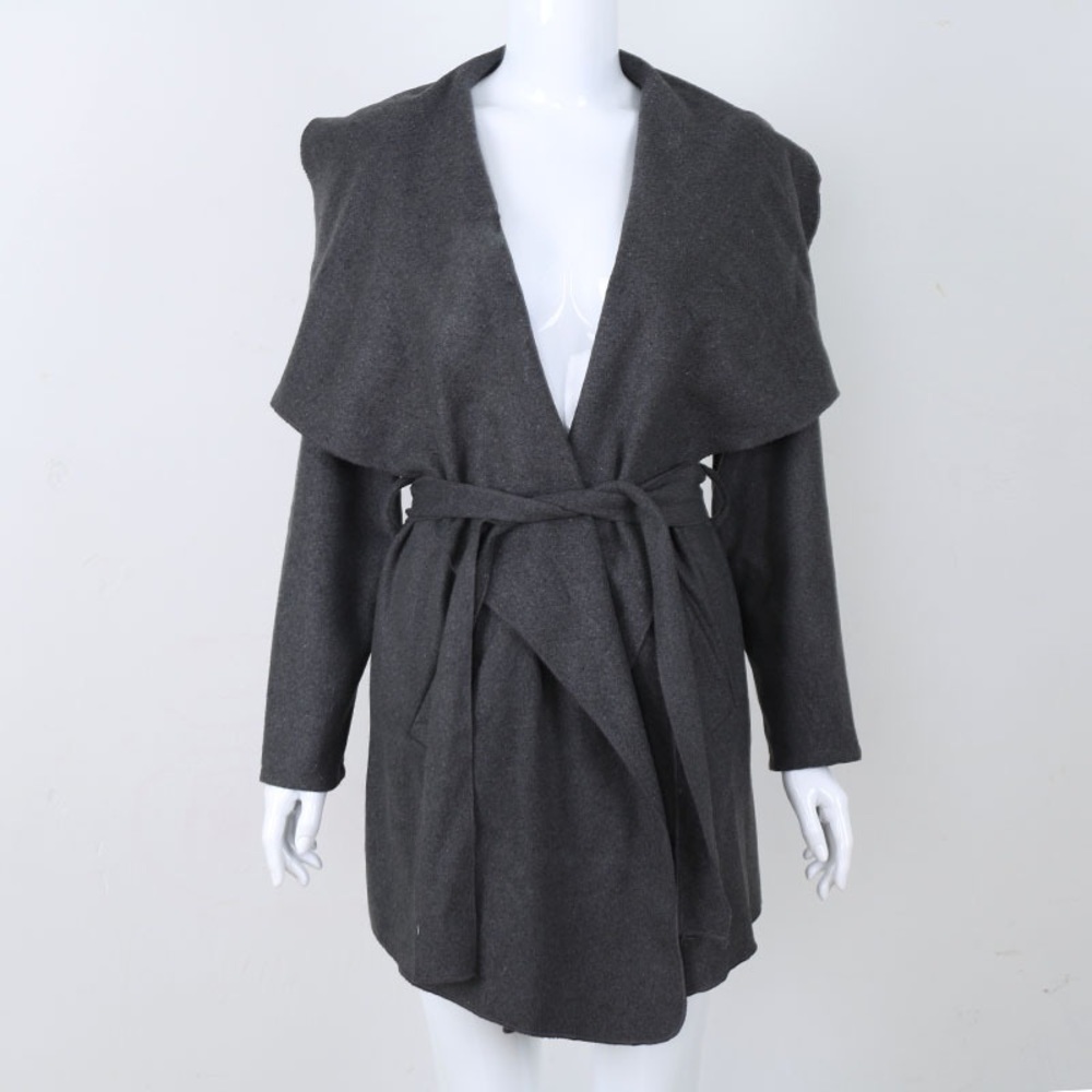 💥 Wide Lapel Coat Tie Front Belt and Pockets - Picture 2 of 5