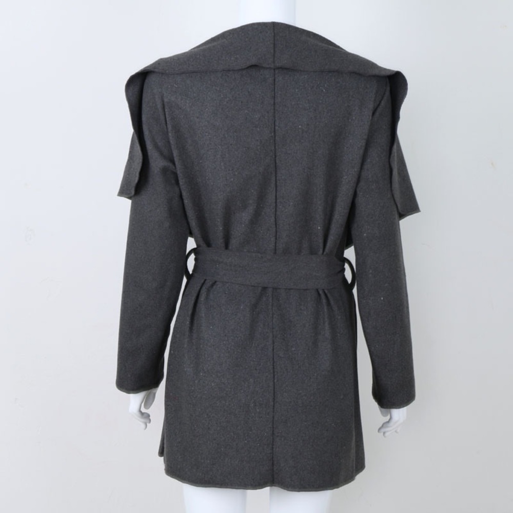 💥 Wide Lapel Coat Tie Front Belt and Pockets - Picture 4 of 5