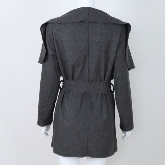 💥 Wide Lapel Coat Tie Front Belt and Pockets - Picture 4 of 5