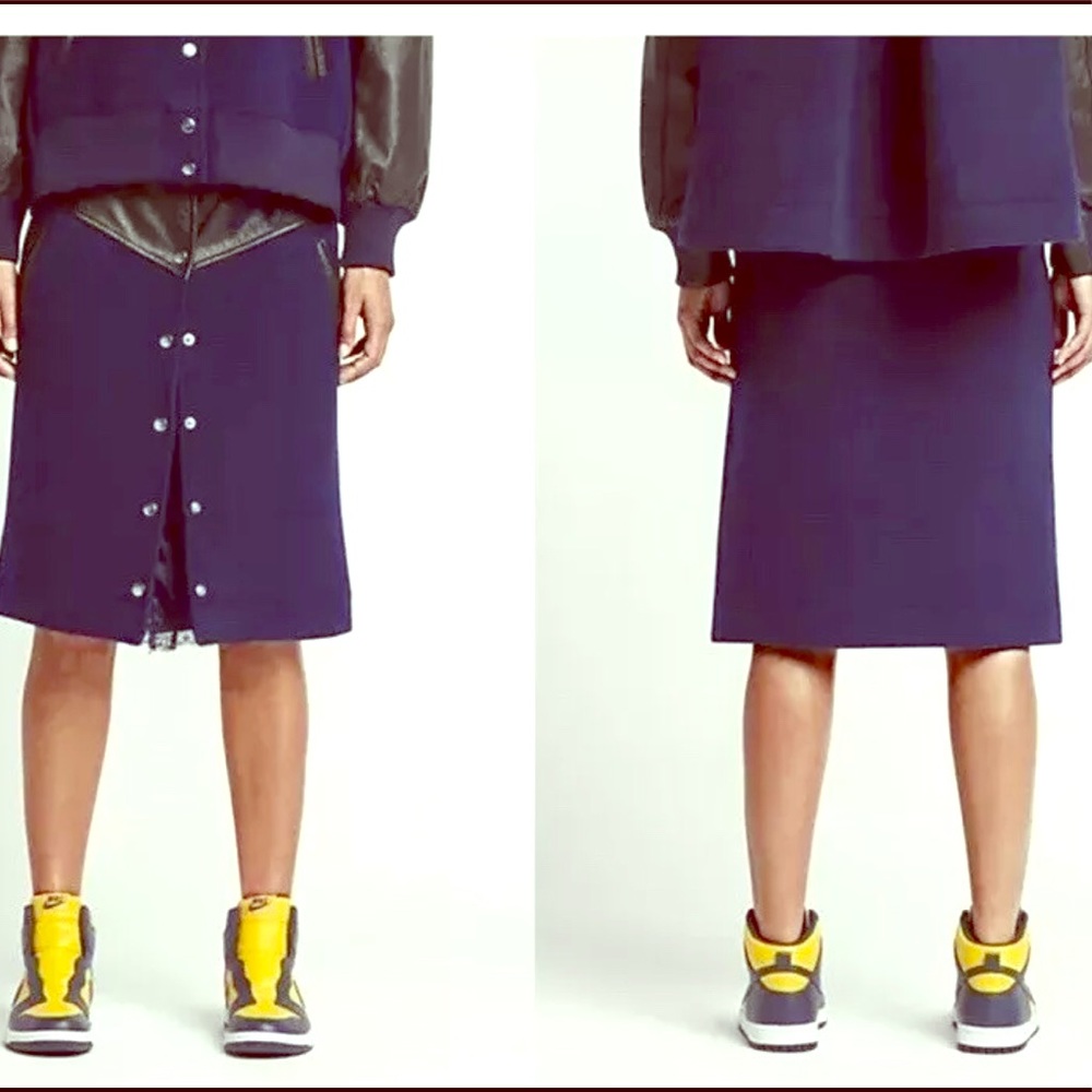 Nike Lab Skirt Navy Fleece Wool Leather Trim