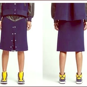 Nike Lab Skirt Navy Fleece Wool Leather Trim