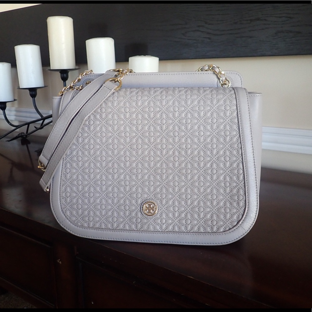 Tory Burch Bryant shoulder purse- gray, quilted