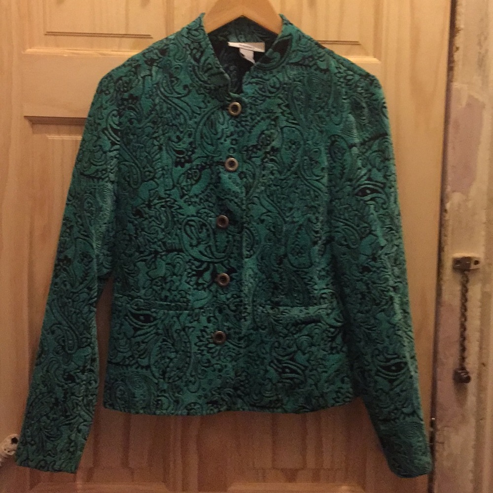 Turquoise/black paisley print jacket