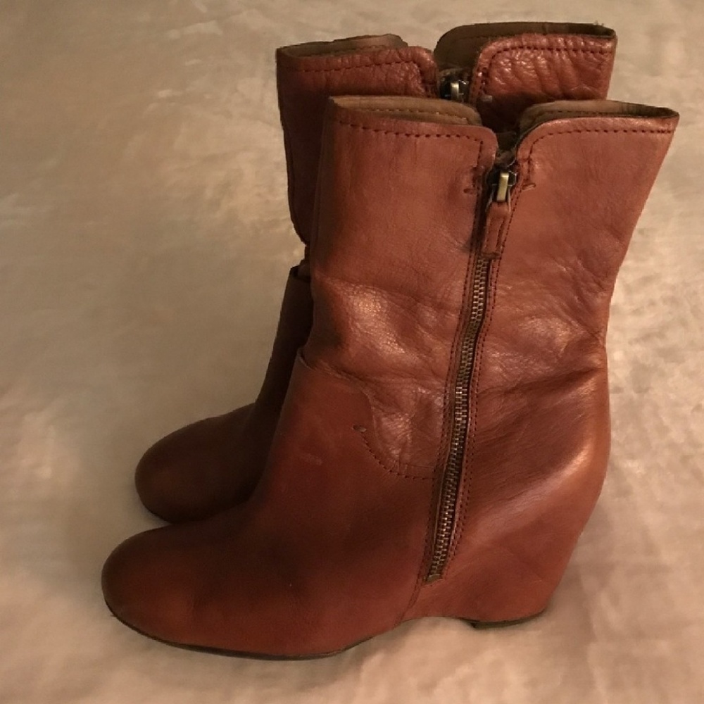 Franco Sarto Mercury Leather Wedge Booties Cognac
