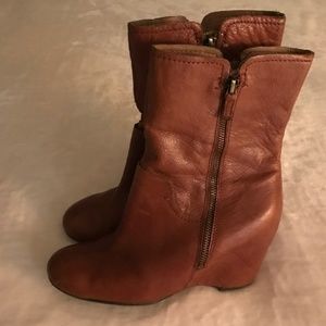 Franco Sarto Mercury Leather Wedge Booties Cognac