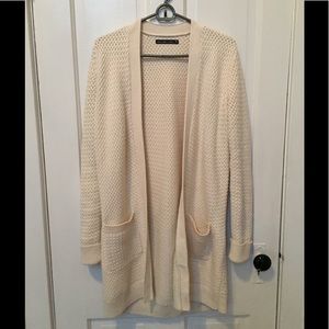 Cream, knit cardigan. Super warm.