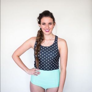 Kortni Jeane Racerback Top- Black polka