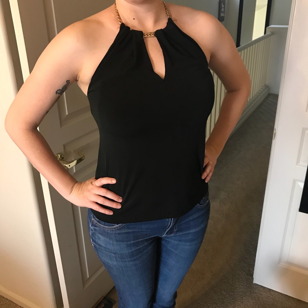 Sexy halter with gold chain neck