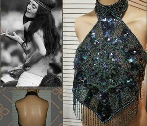 Authentic vintage beaded Velcro top