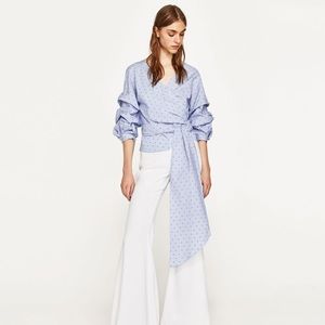 Zara striped big sleeve tie front shirt