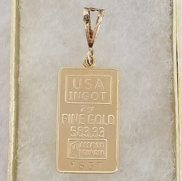 Jewelry - 14kt Yellow Gold USA 2 Gram Ingot Pendant