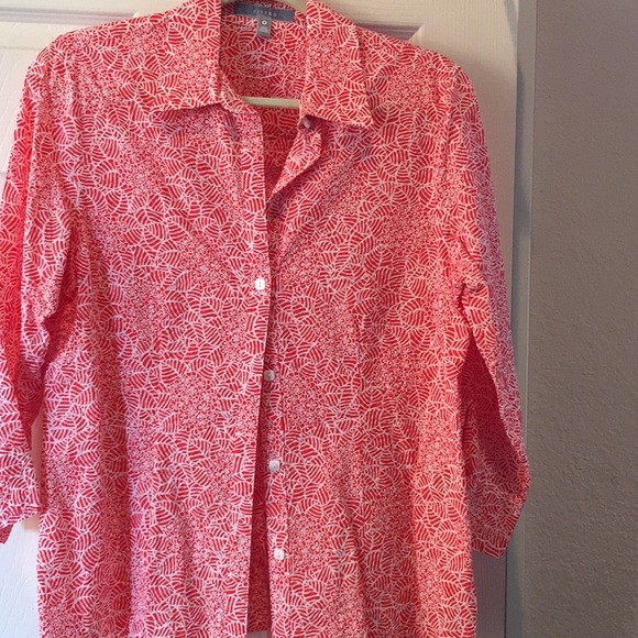 Fox Croft fitted coral crinkle shirt - Picture 1 of 2