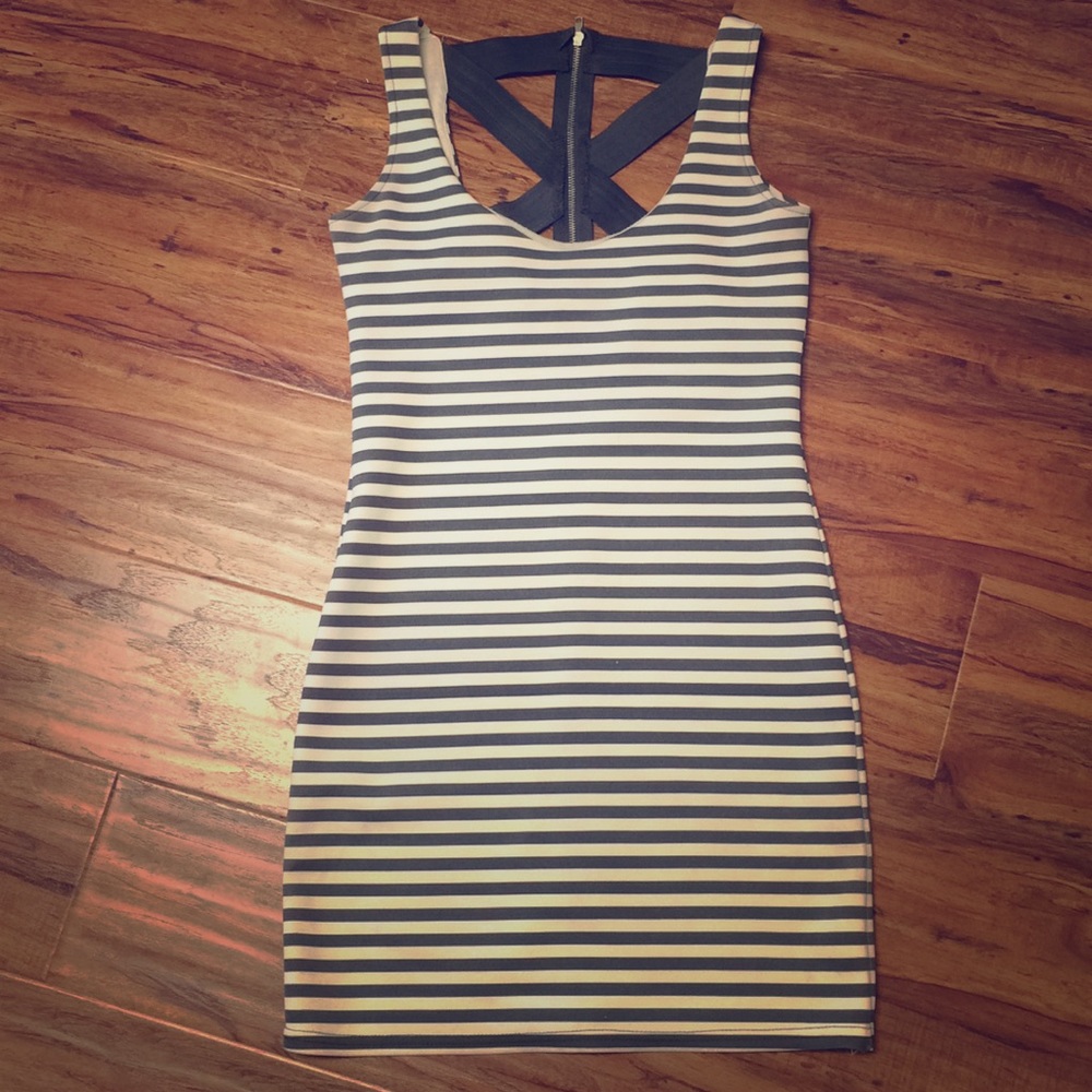 Sexy stripped gray and white dress