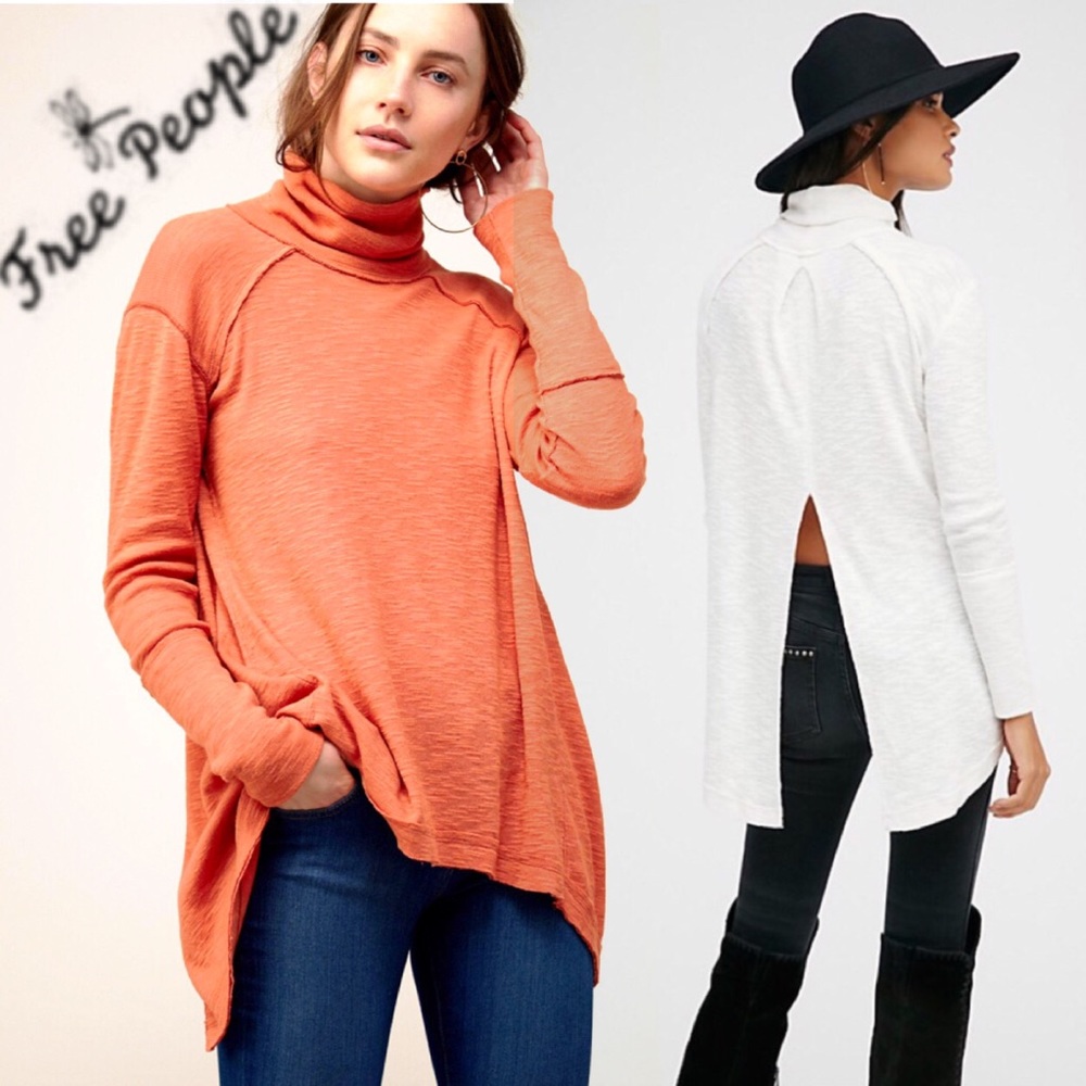 Free People L/S Turtleneck Split Back Pullover Top