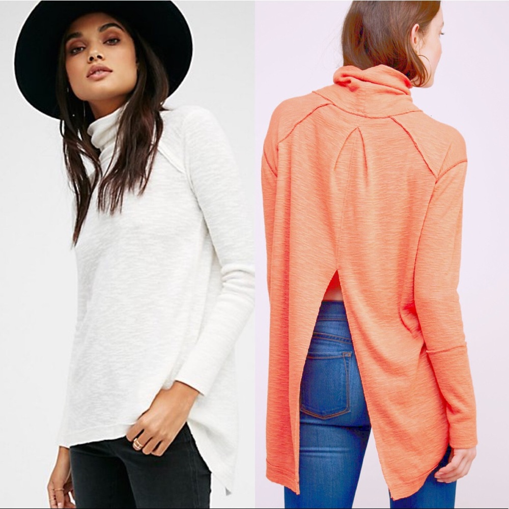 Free People L/S Turtleneck Split Back Pullover Top - Picture 3 of 4