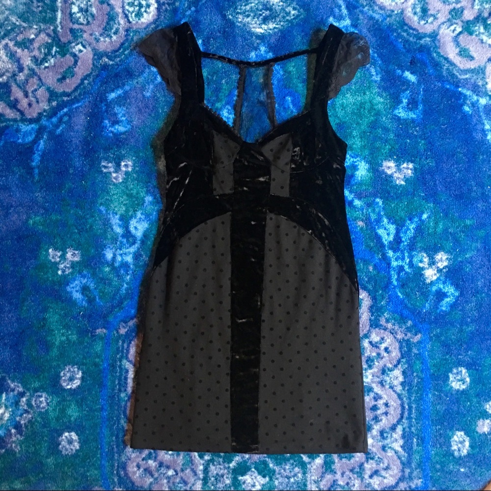 Black Velvet Polka Dot Dress