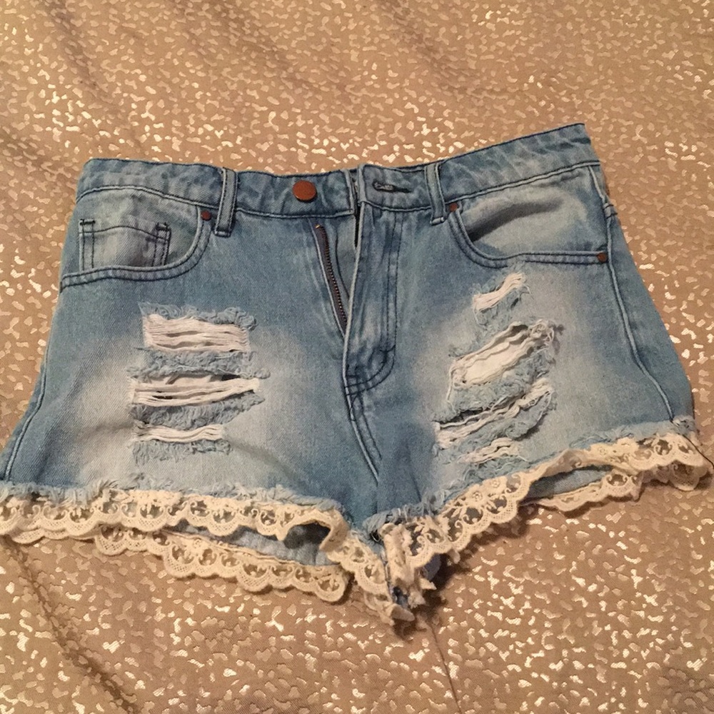 High Waisted Lace Jean Shorts