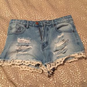 High Waisted Lace Jean Shorts