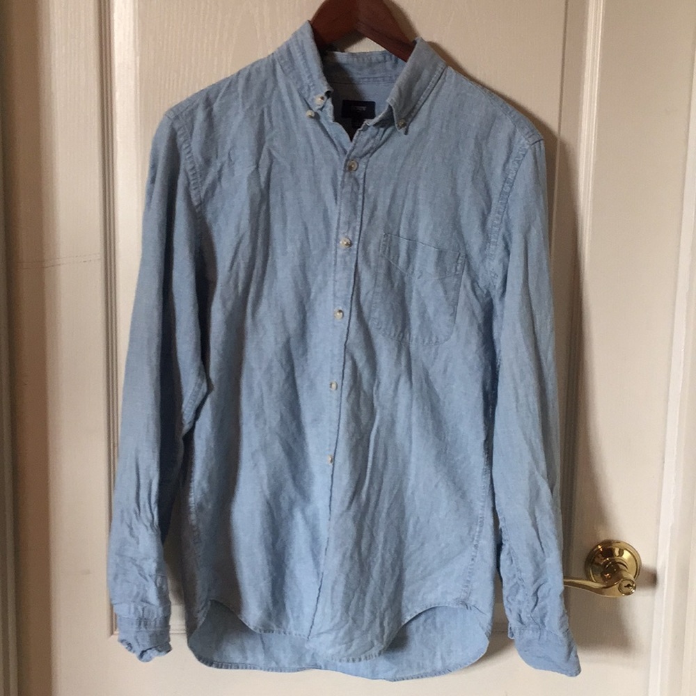 J.Crew Men's denim button-down dress shirt. Size S