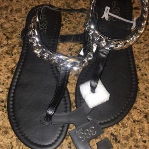385 fifth Elsa black silver chained thong sandals