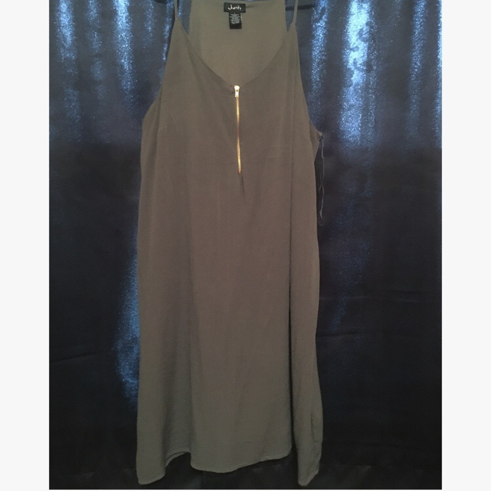 Olive green zipper loose dress