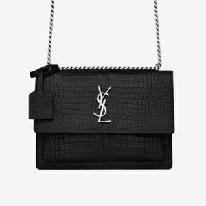 SAINT LAURENT Medium Croc-Embossed Shiny Calfskin