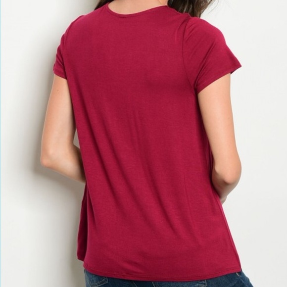 Deep V Neck T Shirt Red Low Cut T Shirt - Picture 4 of 5