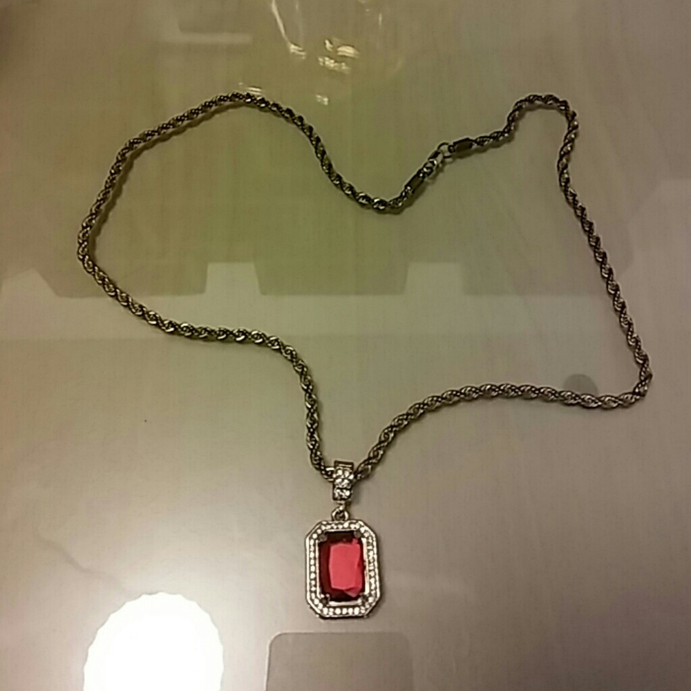Red ruby diamond gold necklace
