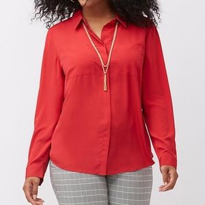 Lane Bryant button down Red Opaque Blouse Top New