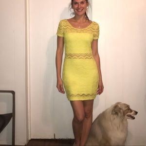 Neon yellow body con dress