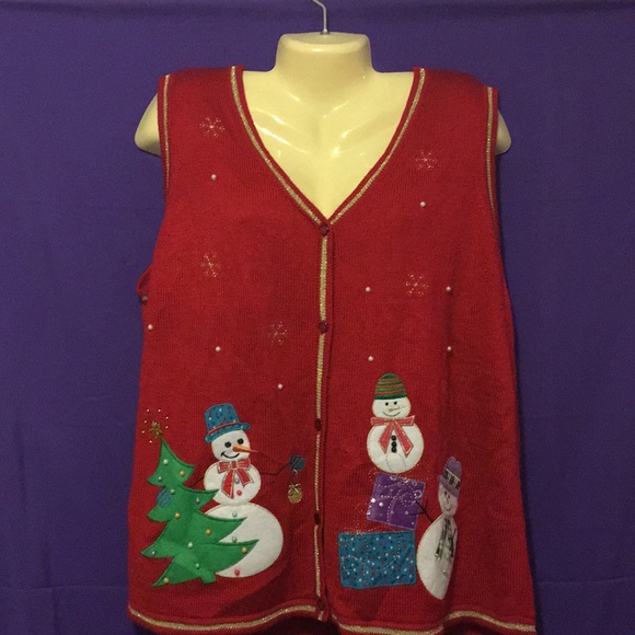 Sweaters - Ugly/Cute Christmas Sweater Vest with Gold Trim 2X
